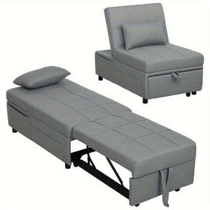 3-in-1 Convertible Sofa Bed with Storage Pocket, Adjustable Backrest & Pillow - Multifunctional Sleeper Chair with Rollers, Space-Saving Design for Small Spaces, Easy Assembly, Durable Plastic/Wood/Metal Frame - Ideal for Liv