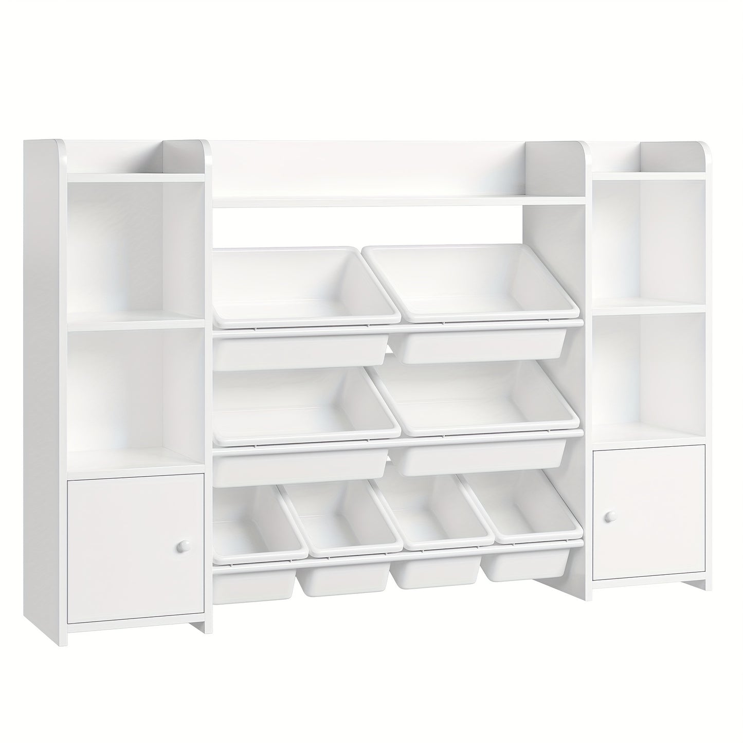 Witte Boekenkast – Boekenrek – Opbergkast – Vakkenkast – Stellingkast – 8 Vakken Met Verwijderbare Opbergboxen – Stevig Massief Hout – Gemakkelijk Montager