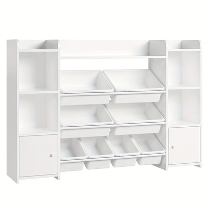 Witte Boekenkast – Boekenrek – Opbergkast – Vakkenkast – Stellingkast – 8 Vakken Met Verwijderbare Opbergboxen – Stevig Massief Hout – Gemakkelijk Montager