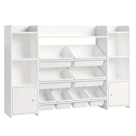 Witte Boekenkast – Boekenrek – Opbergkast – Vakkenkast – Stellingkast – 8 Vakken Met Verwijderbare Opbergboxen – Stevig Massief Hout – Gemakkelijk Montager