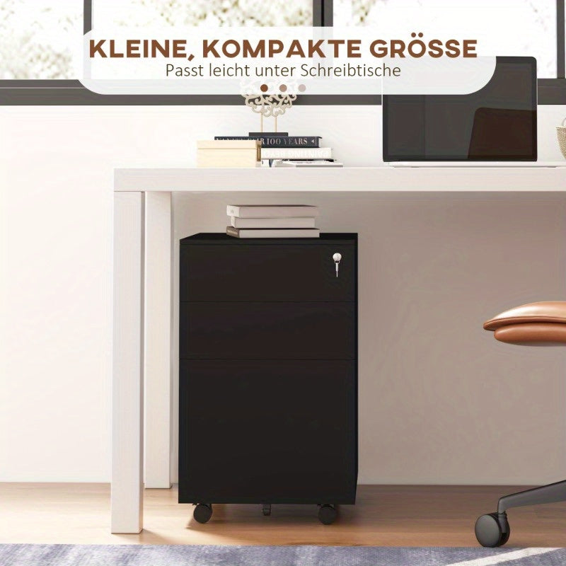 Vinsetto Lockable Filing Cabinet with Drawers 37L x 43 5B x 60H cm Mobile with Wheels Brakes Adjustable Steel Bar Black Office Storage Organizer File Cabinet for Home Office