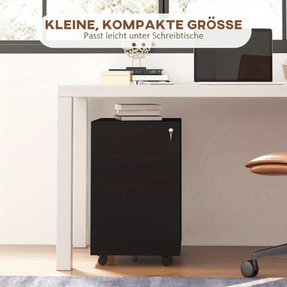 Vinsetto Lockable Filing Cabinet with Drawers 37L x 43 5B x 60H cm Mobile with Wheels Brakes Adjustable Steel Bar Black Office Storage Organizer File Cabinet for Home Office