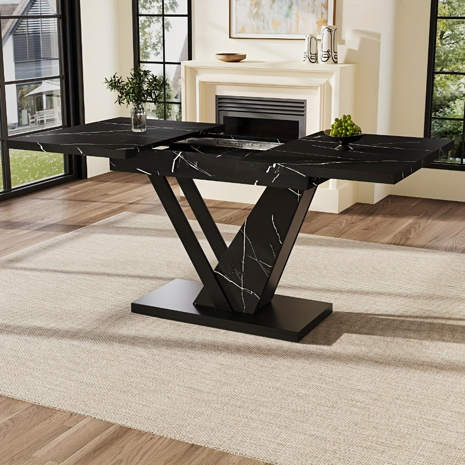 Extendable Dining Table (120-160 * 75cm), Table, Kitchen Table, Extendable Table, Can Be Extended to 120-160cm with The Help Of Internal Inserts, Suitable for Kitchen And Living Room, Black Marble Pattern Dining Table
