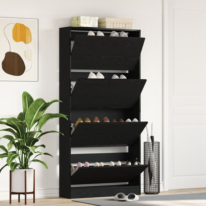Schoenenrek – Schoenenkast – Schoenenopberger – Schoenenbank – Schoenendiens – Zwart Houten Design – Ruimtebesparend Hoog 80x21x163,5 cm – Duurzaam Hardhout Met Glazen Planken
