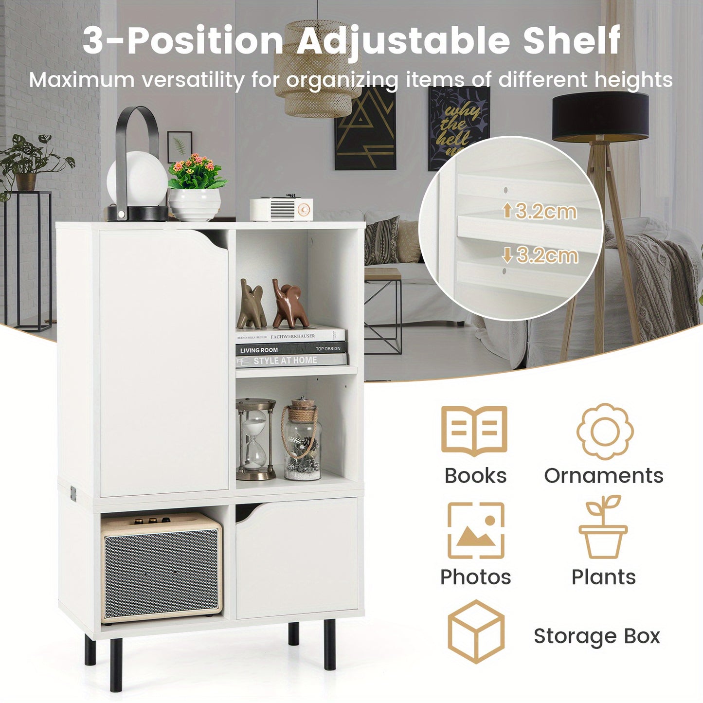 Boekenkast – Vakkenkast – Opbergkast – Wandkast – Kledingkast – Modern – Stapelbaar – 60x30x96,5 cm – Verstelbare Planken – Anti-Kantel Metalen Poten