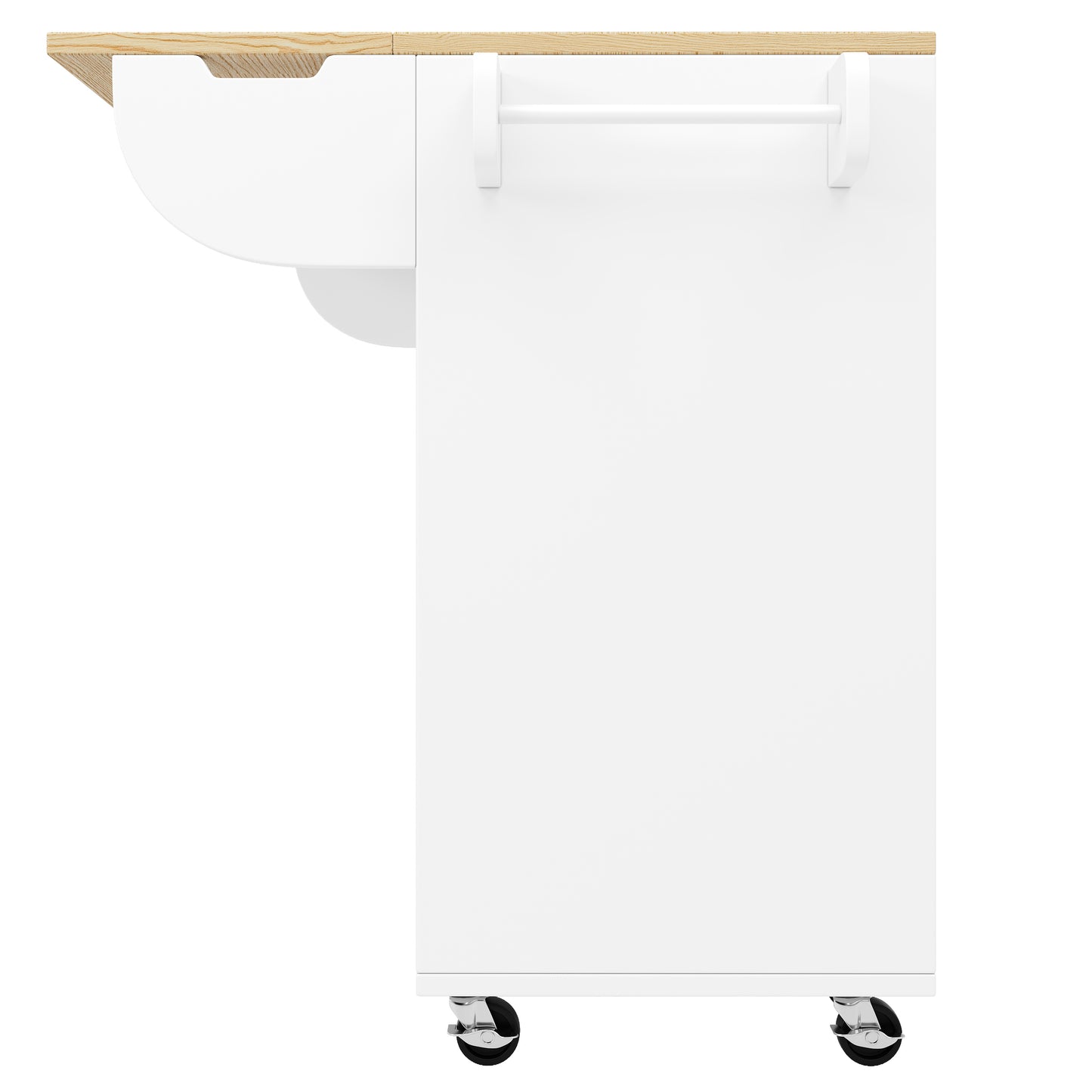 Keukenwagen – Keukentrolley – Keukenkar – Keukenmeubel – Desserte – Inklapbaar Werkblad – Schuifdeuren Met 3 Lades – Wit – 110x42x90 cm – Houtlook MDF 