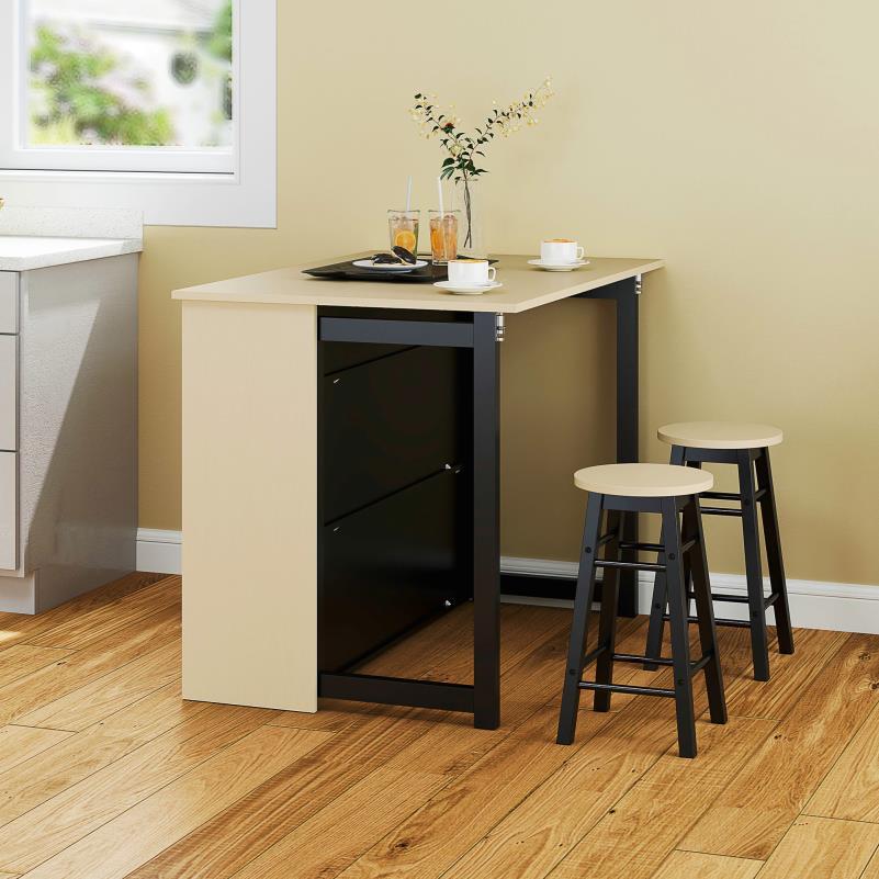 Bartafelset – Bartafel – Statafel – Barset – Barkrukken – Opvouwbaar Tafelblad – Driepoot Stabiliteit – Zwart