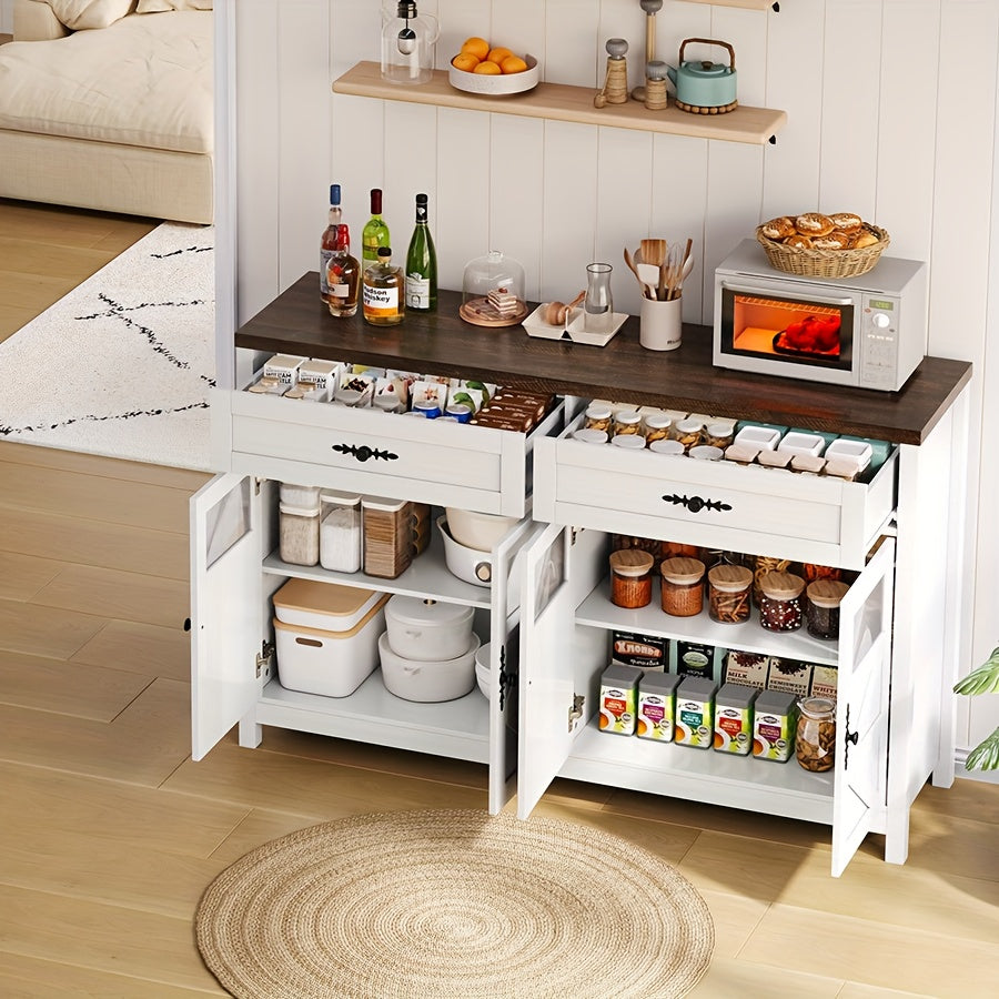 Dressoirkast – Sideboard – Opbergkast – Buffetkast – Kastenmeubel – Wit – 140 cm lang – Bamboe – Duurzaam – 4 Deuren – 2 Lades – Modern – Minimalistisch – Multifunctioneel