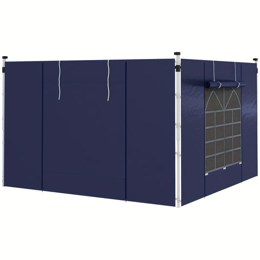 Partytent Zijwand – Partytent Wand – Tentwand – Zijpanelen – Tentzeil – Waterafstotend Oxford Polyester – Geschikt Voor 3x3m & 3x6m Partytenten – Met Ramen En Ritsbare Deuren – Duurzaam Blauw