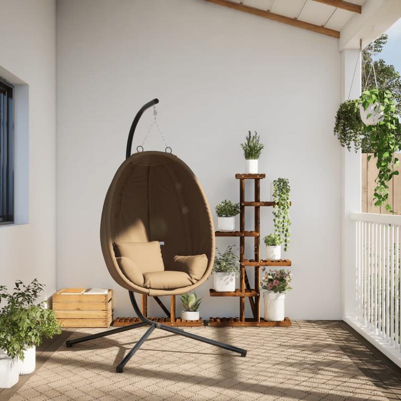 Hangstoel – Hangfauteuil – Hangstoel met Standaard – Tuinstoel – Hangmand – Taupe Kussen – Zwart Stalen Frame – Compact Design – Tot 150 kg Belastbaar