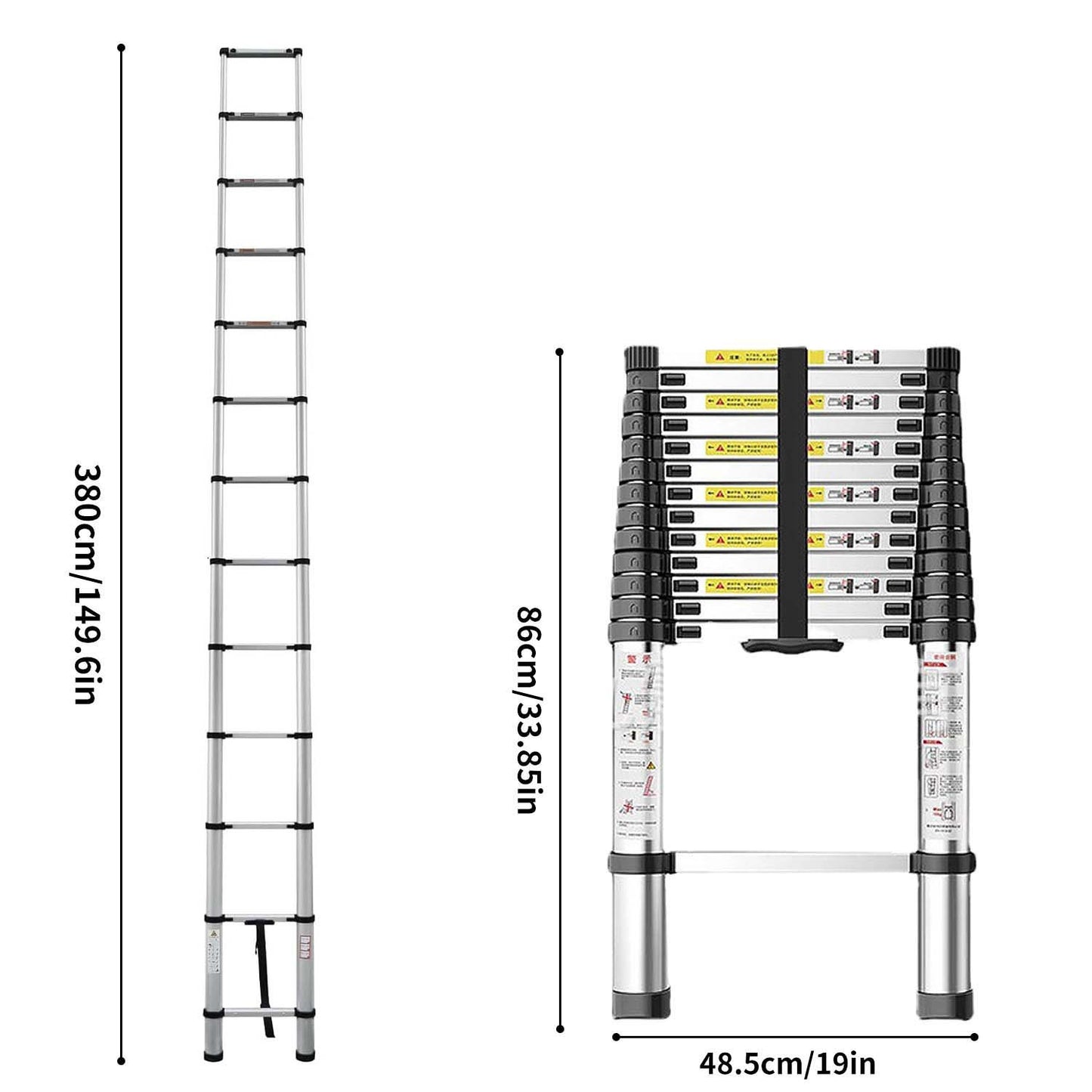 Telescoopladder – Telescopische Ladder – Uitschuifbare Ladder – Vouwladder – Aluminium Ladder – 3,8 Meter – Lichtgewicht Aluminium – Compact Opvouwbaar