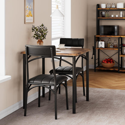 Eettafelset voor 2 Personen – Bistroset – Eettafel met Stoelen – Keukentafelset – Compacte Eettafel – Ruimtebesparend Ontwerp – Houten Tafelblad met Zwart Metalen Frame