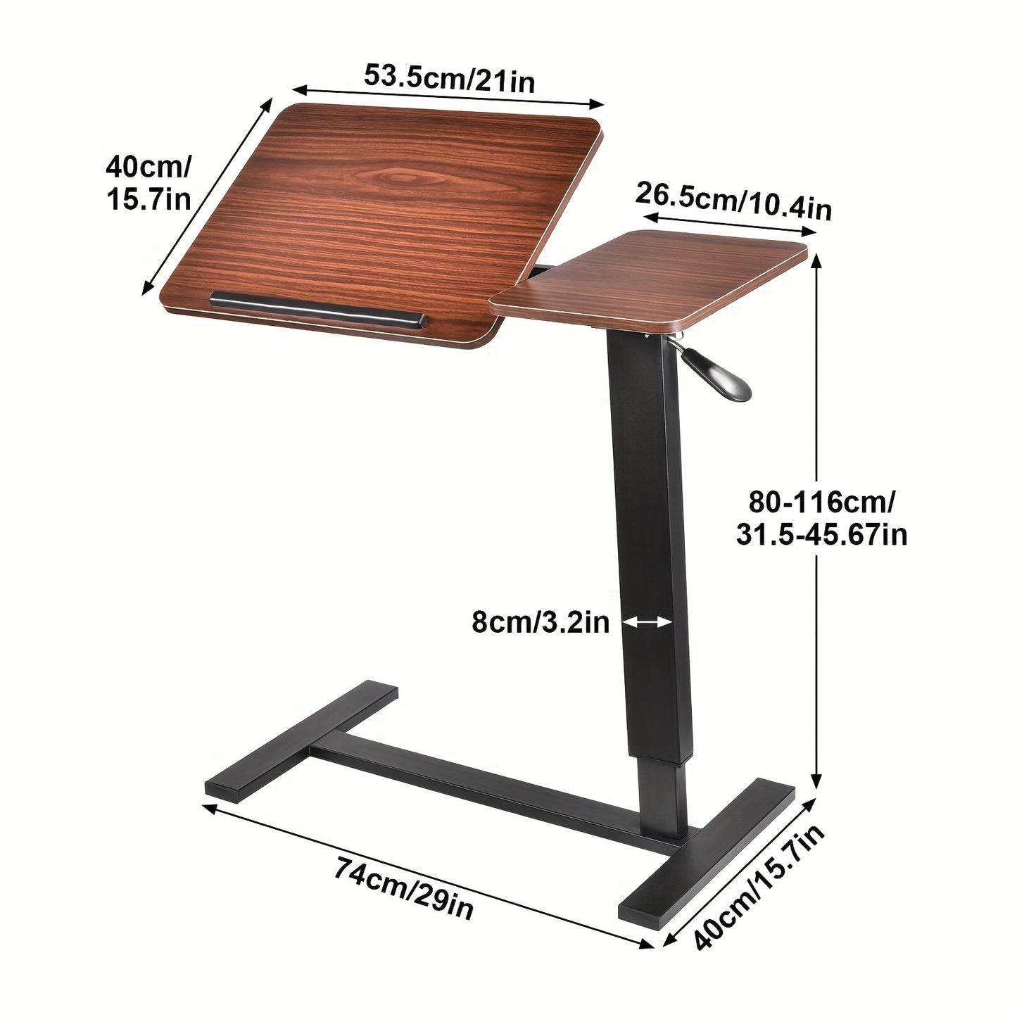 Mobiele Bedtafel – Verstelbaar Laptop Tafeltje – Hydraulische Laptopstandaard – Draaibare Laptopsteun – Ergonomisch Zit-Sta Bureau – Hoogte 80-116 cm – Anti-slip Rand – Compact Opvouwbaar