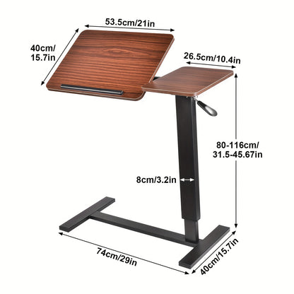 Mobiele Bedtafel – Verstelbaar Laptop Tafeltje – Hydraulische Laptopstandaard – Draaibare Laptopsteun – Ergonomisch Zit-Sta Bureau – Hoogte 80-116 cm – Anti-slip Rand – Compact Opvouwbaar