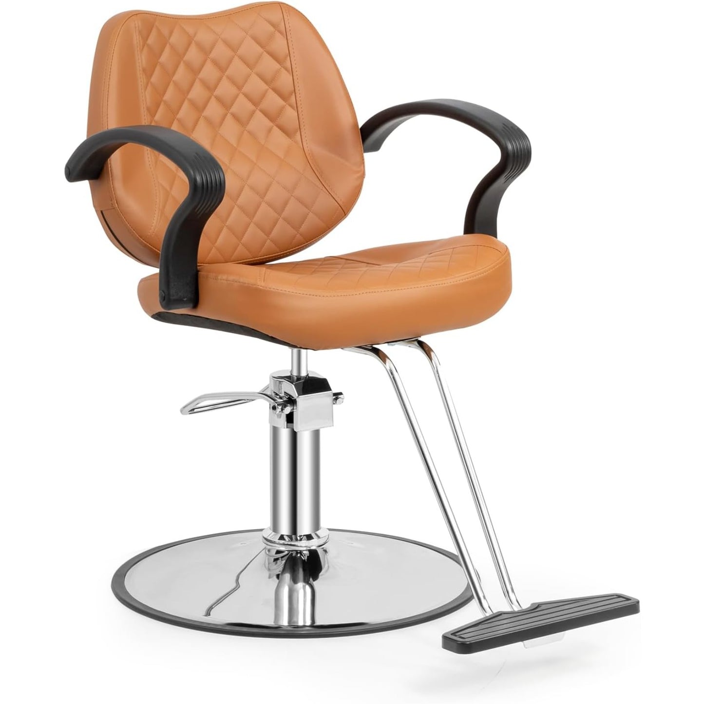 Kappersstoel – Barberstoel – Hairstylingstoel – Beautystoel – Salonstoel – Verstelbare Hoogte 15 cm – 360° Draaibaar Met Voetsteun – Bruin PVC-leer – 150 kg Belastbaar – 101x85x61 cm