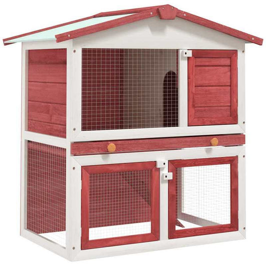 Durable Red Wooden Rabbit Hutch with 3 Doors & Removable Wire Mesh - Outdoor Pet Cage for Rabbits, Ventilation Windows, Sturdy Frame, Easy Assembly, Rabbit Cage Outdoor, Natural Look Design, Ventilated Design