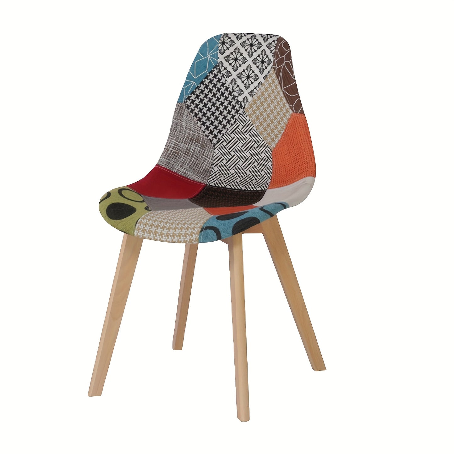 Set van 4 Patchwork Eetkamerstoelen – Uniek Design, Beukenhouten Poten – Rood, Geschikt voor Keuken, Woonkamer en Diverse Gelegenheden