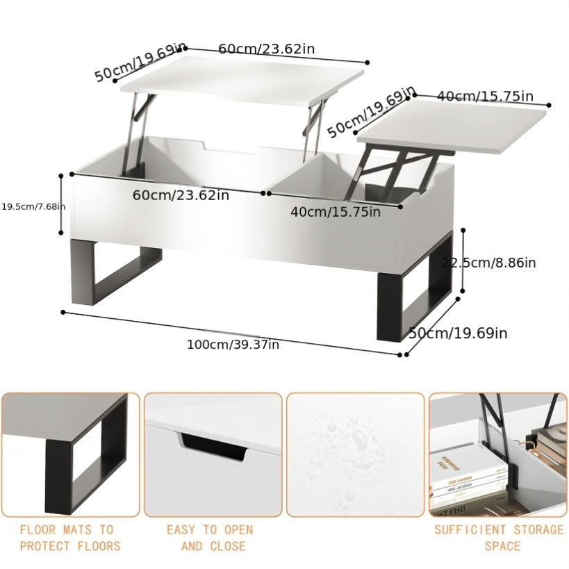 Verstelbare Salontafel – Opbergtable – Uittrekbare Tafel – Hoektafel – Woonkamertafel – Dubbel Lift-Top – MDF Metalen Frame – Wit – Ruimtebesparend – Gemakkelijk Zelf Te Monteren