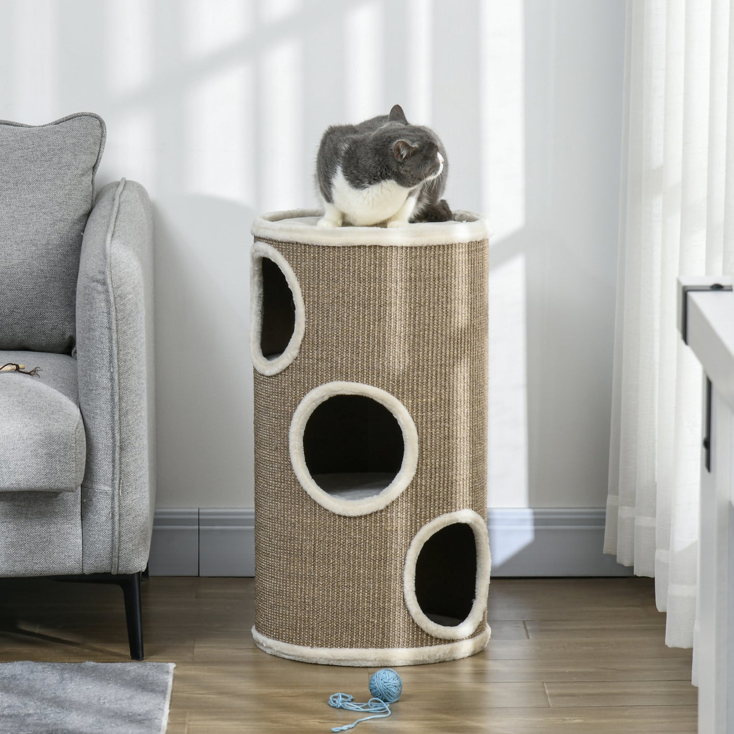 Krabpaal – Kattenkrabpaal – Kattenboom – Krabmeubel – Kattenspeelboom – Zacht Pluche – Duurzaam Sisal – Ø38 x 70 cm – Bruin