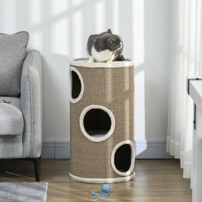 Krabpaal – Kattenkrabpaal – Kattenboom – Krabmeubel – Kattenspeelboom – Zacht Pluche – Duurzaam Sisal – Ø38 x 70 cm – Bruin