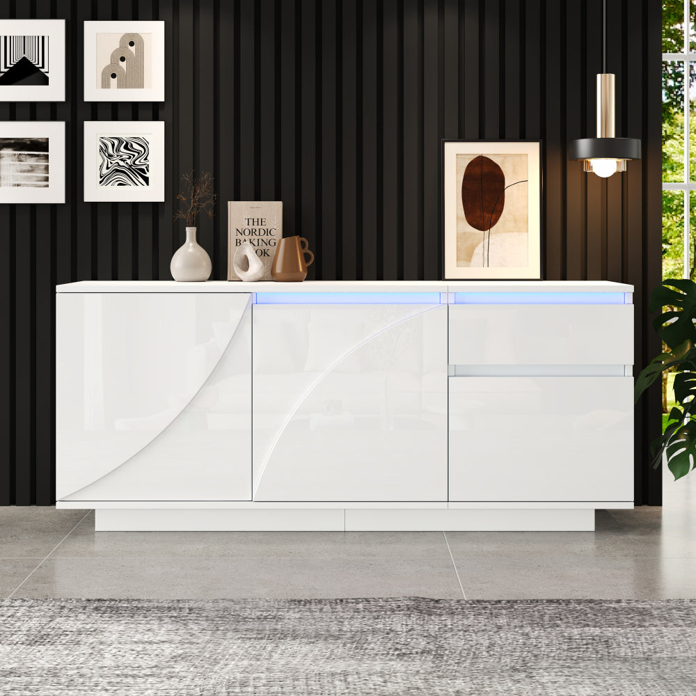 Dressoir – Opbergkast – Ladekast – TV-meubel – Buffetkast – Hoogglans Wit – 140x40x60 cm – MDF Met Verstelbare Planken
