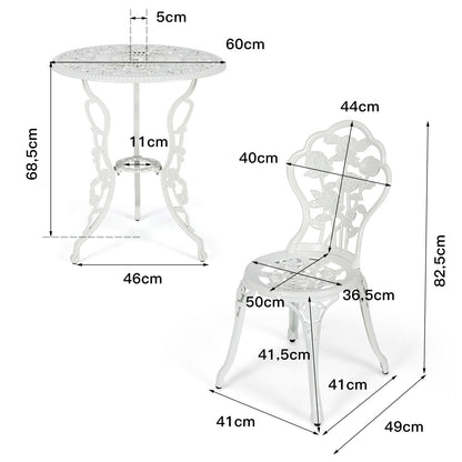 Tuinmeubelset – Balkonset – Bistroset – Terrasmeubilair – Tuinset – Wit – Aluminium Gietijzer – Weerbestendig & Inclusief Parasolgat