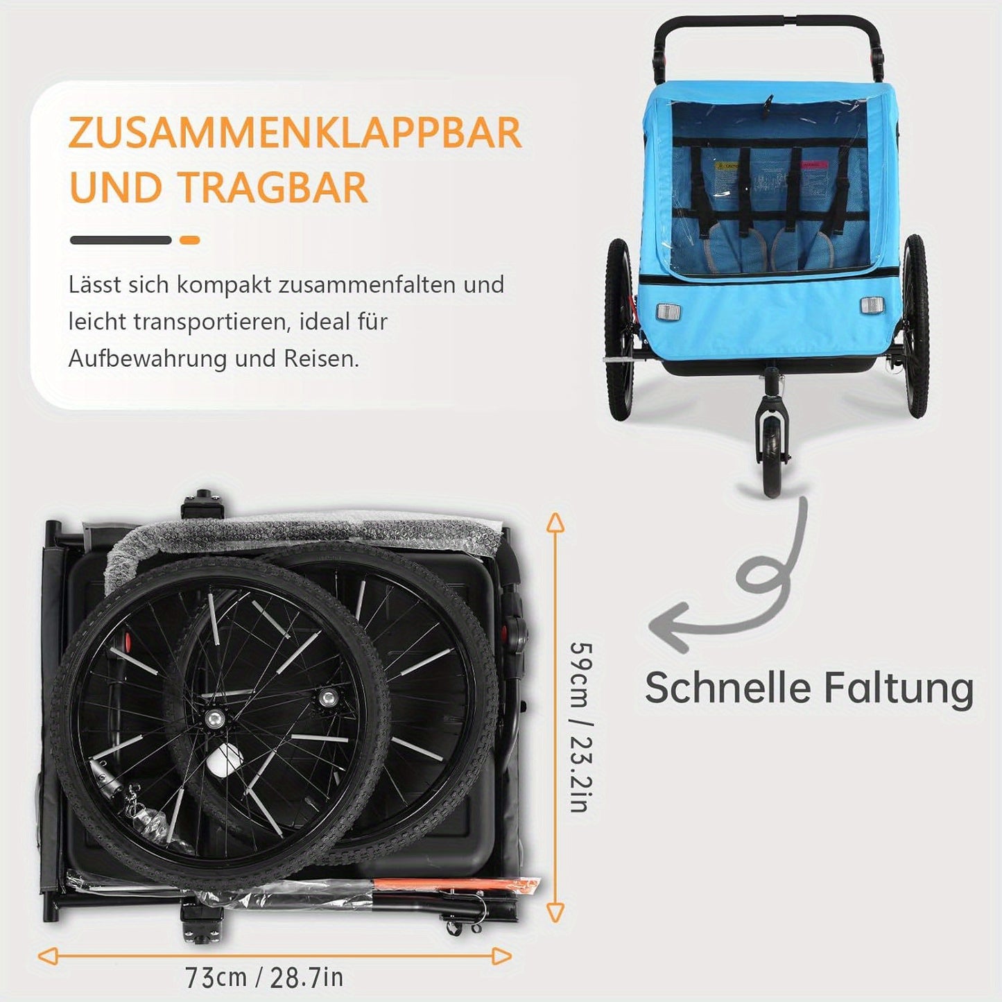 Fietskar 2-in-1 – Fietsaanhanger – Kinderfietsaanhanger – Tweepersoons Fietskar – Bagagekar – Blauw – Veilige Vering – Inklapbaar En Eenvoudig Te Monteren