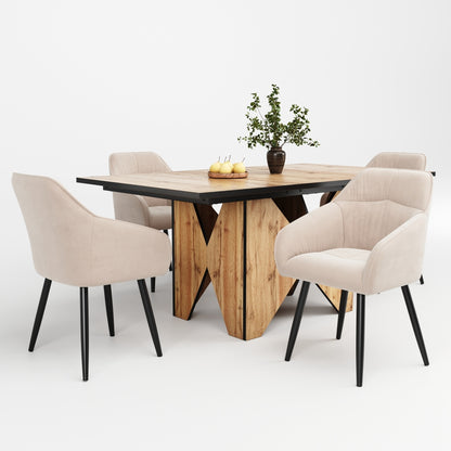 Moderne Houten Eettafel – Keukentafel – Bistrotafel – Ontbijttafel – Tafel 4-6 Personen – Lichtbruin Hout – Volledig Gemonteerd – Compact Formaat 138,5x80x75 cm