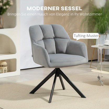Draaifauteuil – Lounge Stoel – Rotatiefauteuil – Relaxstoel – Fauteuil Met Fluweel Bekleding – Grijs – 360° Draaibaar – Met Metalen Poten