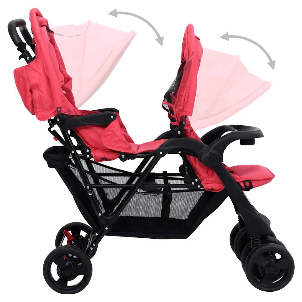 Tandem Buggy – Duo Buggy – Tweelingwagen – Dubbele Kinderwagen – Duo Kinderwagen – Stalen Frame – Inklapbaar