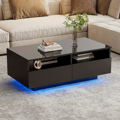 High-gloss Coffee Table With 2 Drawers, Sofa Table, Living Room Table, Modern Center Table, Suitable For Living Room And Bedroom