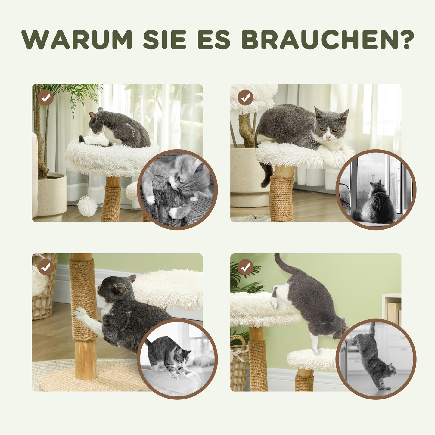 Kattenkrabpaal – Krabpaal – Kattenboom – Krabmeubel – Kattenpaal – Compact 61,5 cm Hoog – Wasbaar Pluche Kattenbed
