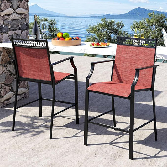 Patio Stoel Set – Tuinstoelen – Buitenzetel – Balkon Stoelen – Barstoelen – Comfortabele Hoge Rugleuning – Met Voetensteun en Armleuningen