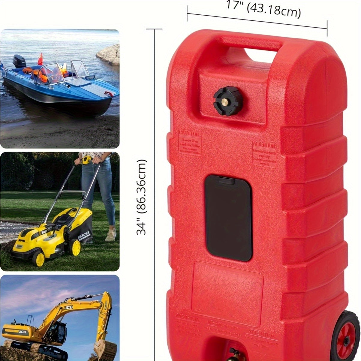 56.78 L Gasoline Fuel Tank Container Tank With Wheels And Siphon Pump Portable Diesel Fuel Tank For Automobiles, Lawnmowers, ATVs And Boats