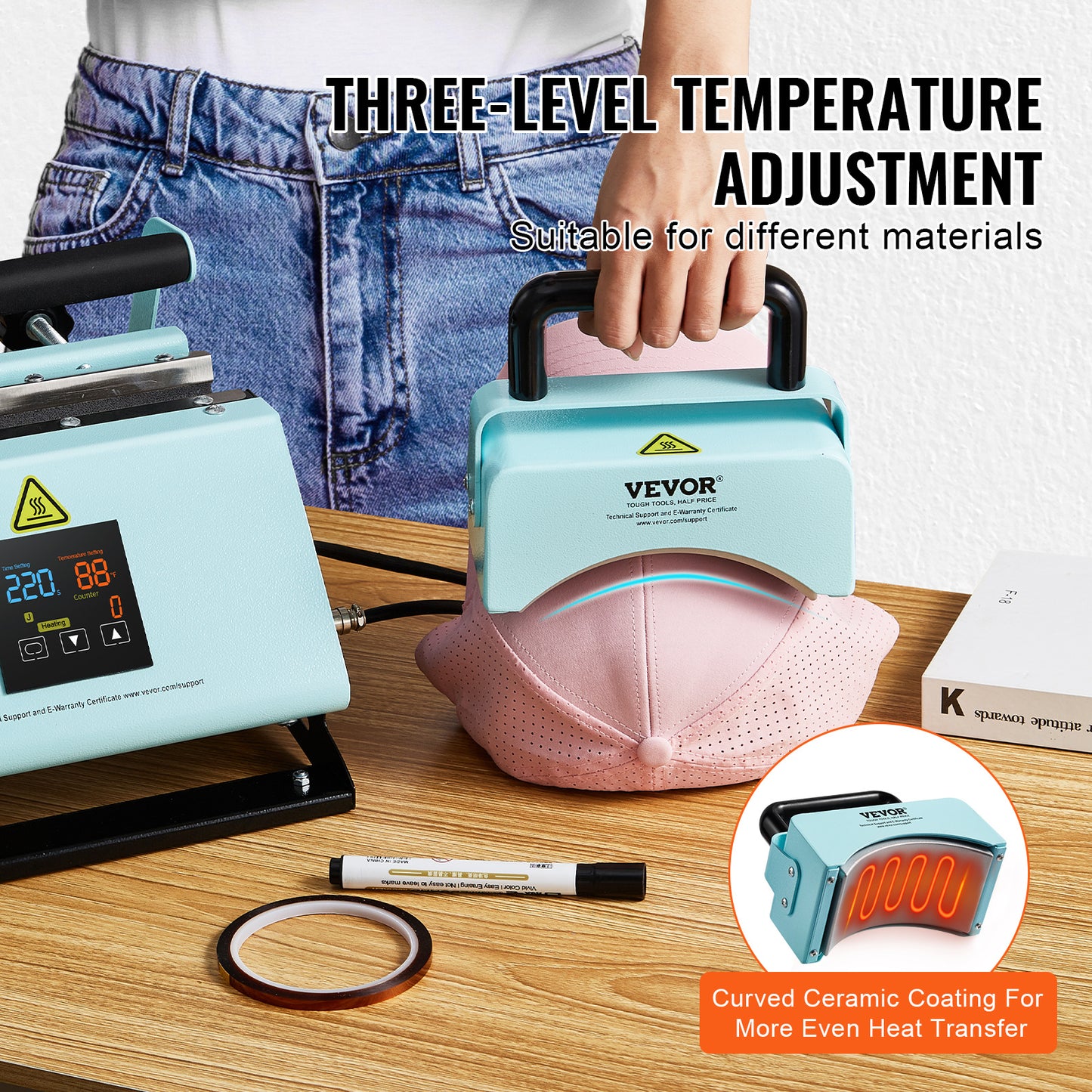 Warmtepers – Mokkenpers – Pettenpers – Sublimatiepers – Drukpers – 2-in-1 Warmtepers voor Mokken en Petten – Keramisch Gecoate Heaters – Temperatuurbereik 40-205°C