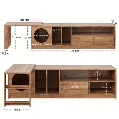 Modern Swivel TV Stand with Expandable Design & Pet-Friendly Glass Doors - Multifunctional Media Console with Storage Shelves, Walnut Finish, Space-Saving Corner Unit for Large TVs, Space-Saving Living Room Furniture, Durable