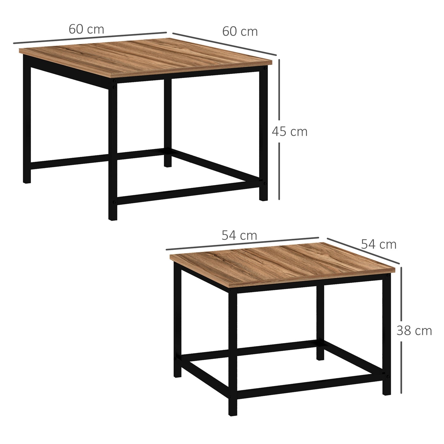 Salontafel Set – Bijzettafel – Koffietafel – Tafeltje – Tafel Duo – Industrieel Design – Zwart Stalen Frame – Houtlook Tafelblad