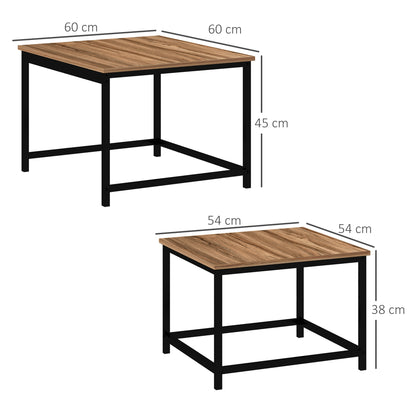 Salontafel Set – Bijzettafel – Koffietafel – Tafeltje – Tafel Duo – Industrieel Design – Zwart Stalen Frame – Houtlook Tafelblad