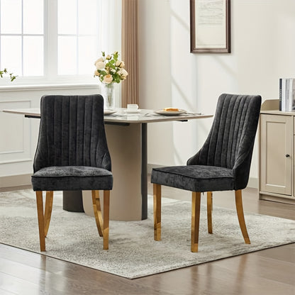 2pcs Modern Beige Fabric Dining Chairs Set with Golden Legs - Soft Cushioned Seats, Sturdy Stainless Steel Frame, Easy-Clean Upholstery for Kitchen, Dining Room, Restaurant - Comfortable & Durable Contemporary Design, Beige &