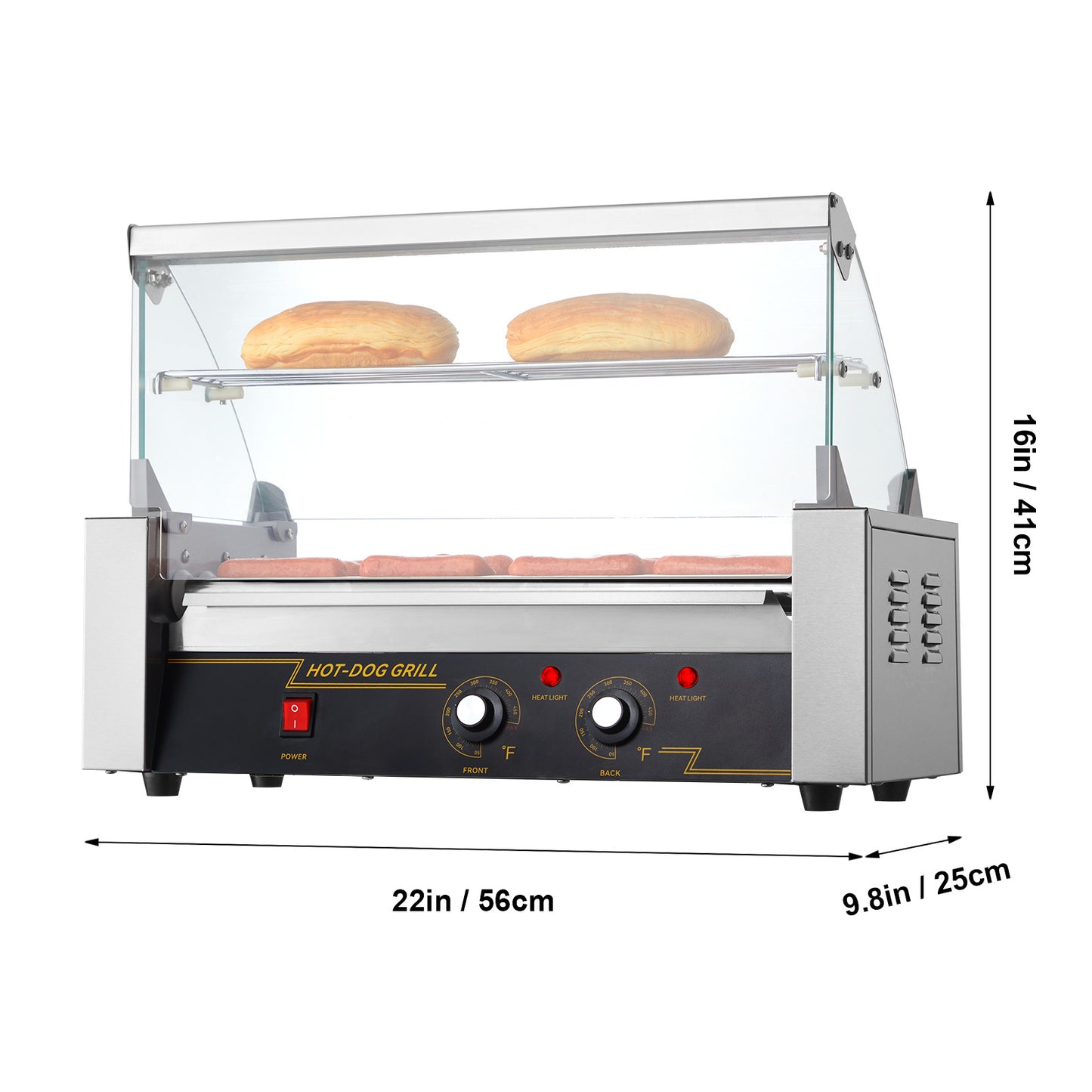 Hotdog Roller – Hotdog Grill – Worstjesbakker – Snackmaker – Hotdog Machine – 5 Non-stick Rollers – Instelbare Temperatuur 750W Roestvrij Staal