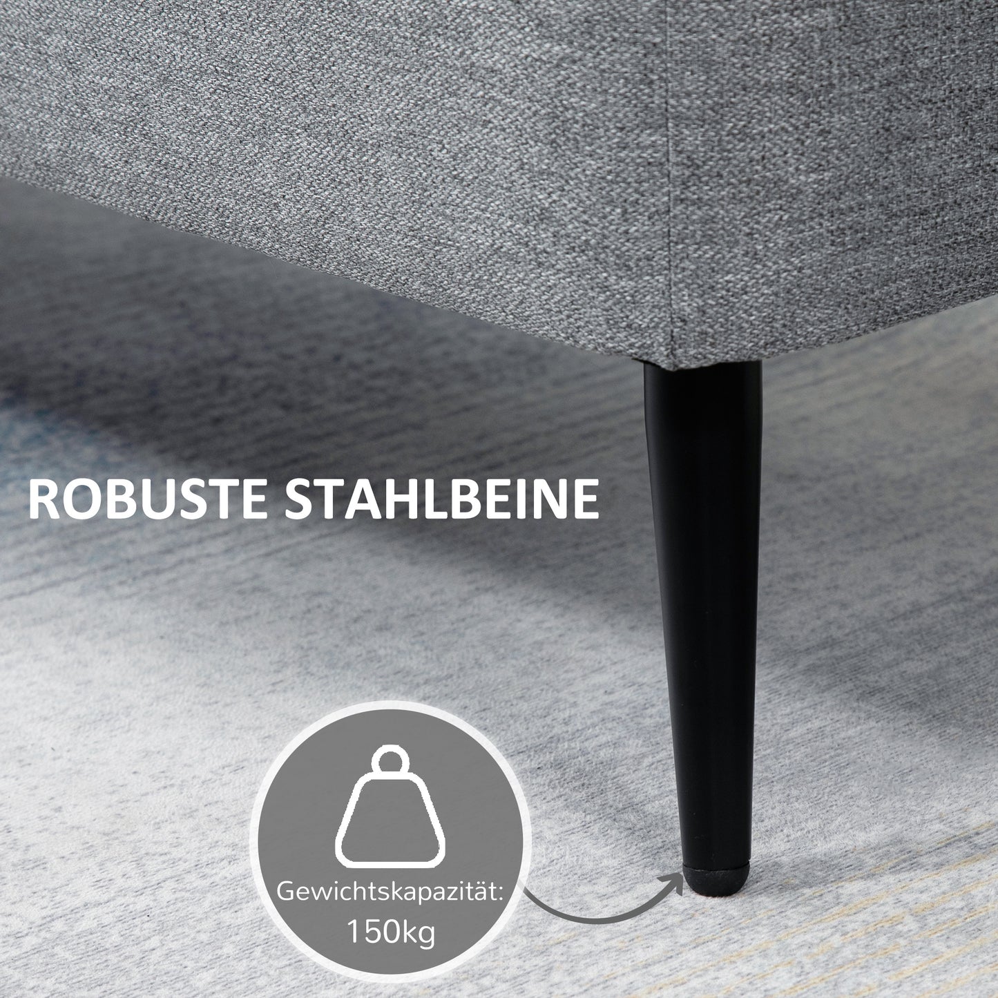 Opbergbank – Zitbank – Opbergbox – Halbank – Opbergkist – Polyester Linnenlook – Stalen Poten – 150 Kg Draagvermogen – 101x38,5x44,5 Cm – Grijs