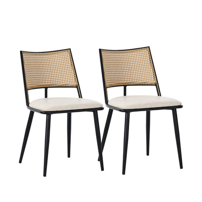 Modern Black Accent Chair with PU Cushioned Seat & Wicker-like Rattan Backrest - Sturdy Metal Frame, Beige/Black Color Options - Easy Assembly Non-Wood Furniture for Living Room, Bedroom, - Durable Comfortable Armchair