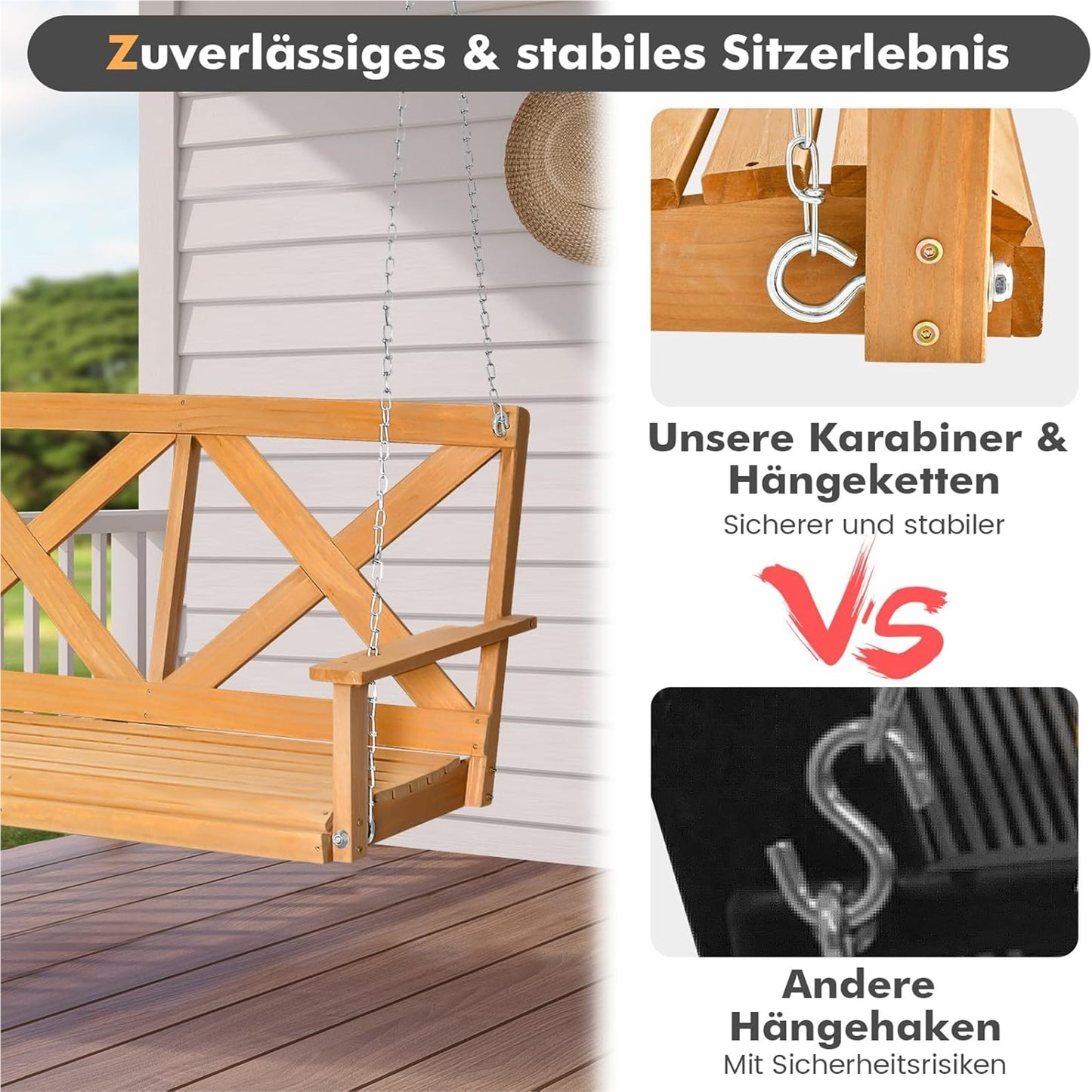Schommelbank – Tuinschommel – Hangbank – Buitenbank – Verandaschommel – Houten 2-zits – Weerbestendig Dennenhout – Verstelbare Ophanghoogte