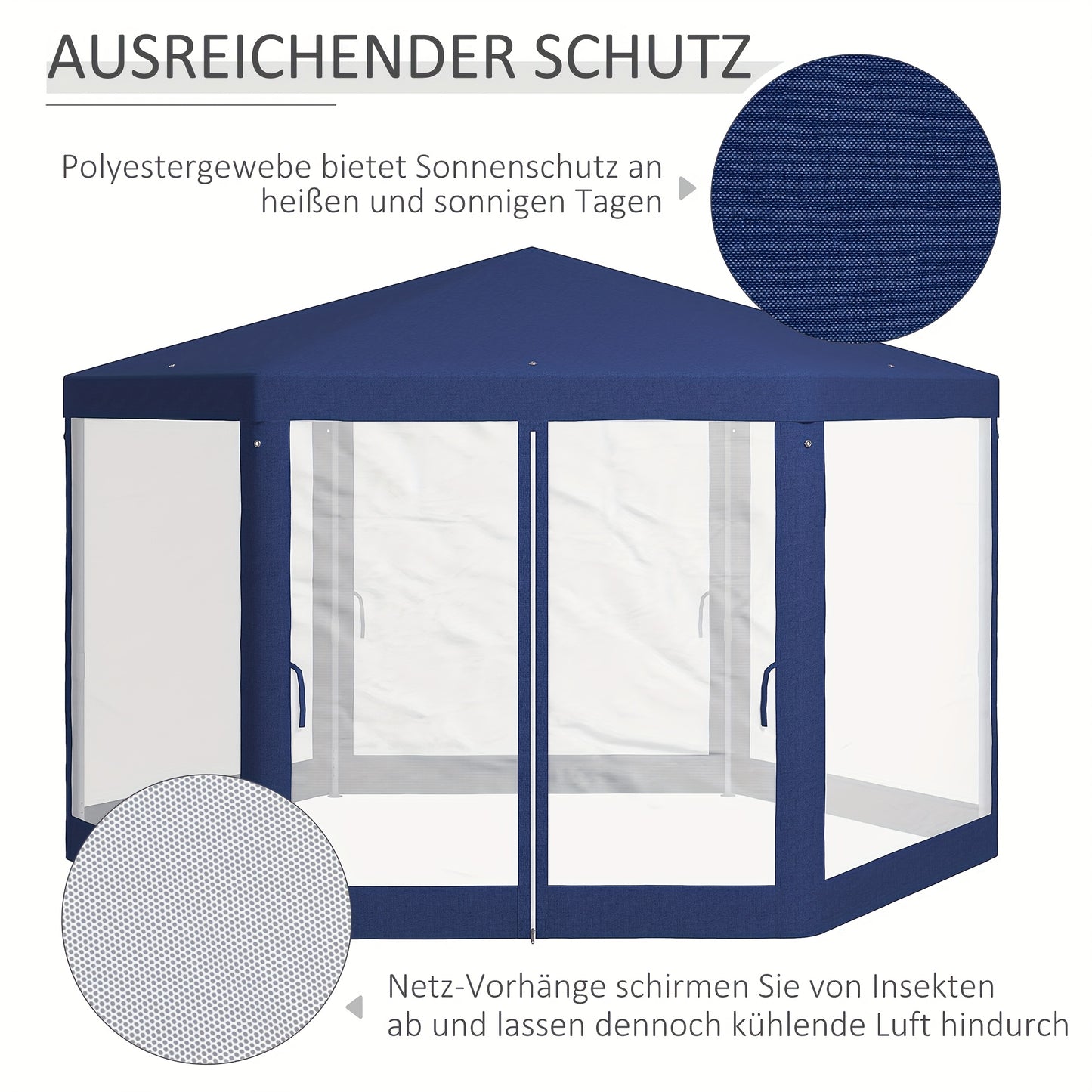 Partytent – Tuinpaviljoen – Feesttent – Camping Tent – Outdoor Gazebo – 4x3m – Hexagonaal – Waterafstotend – Muskietennet – Trekkoordsluiting – Blauw