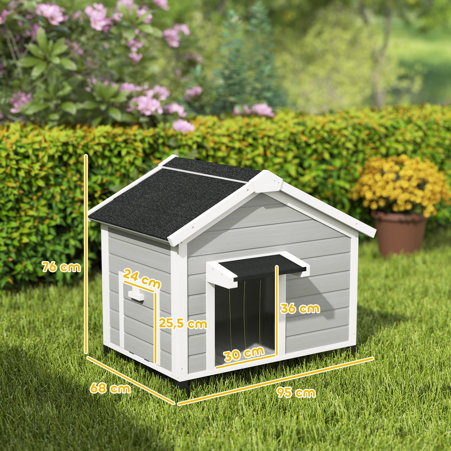 Hondenhok – Hondenhuis – Buitenkennel – Hondenhokje – Tuinkussen – Weerbestendig Hondenhok – Verhoogde Poten – Afneembare Vloer – Lichtgrijs