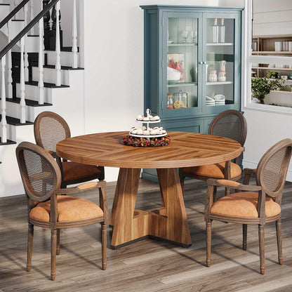 Ronde Eettafel – Eettafel Rond – Keukentafel – Tafel Landelijk – Eettafel MDF Donkerbruin – 119 cm Diameter – Krasbestendig & Stevig Metalen Poten