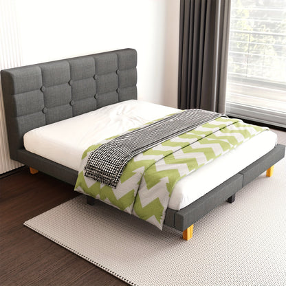 Bedframe – Bedframe Met Hoofdbord – Gestoffeerd Bed – Platformbed – Lattenbodem Bed – 90x200 cm – Stevige Houten Lattenbodem – Eenvoudige Montage Zonder Boxspring