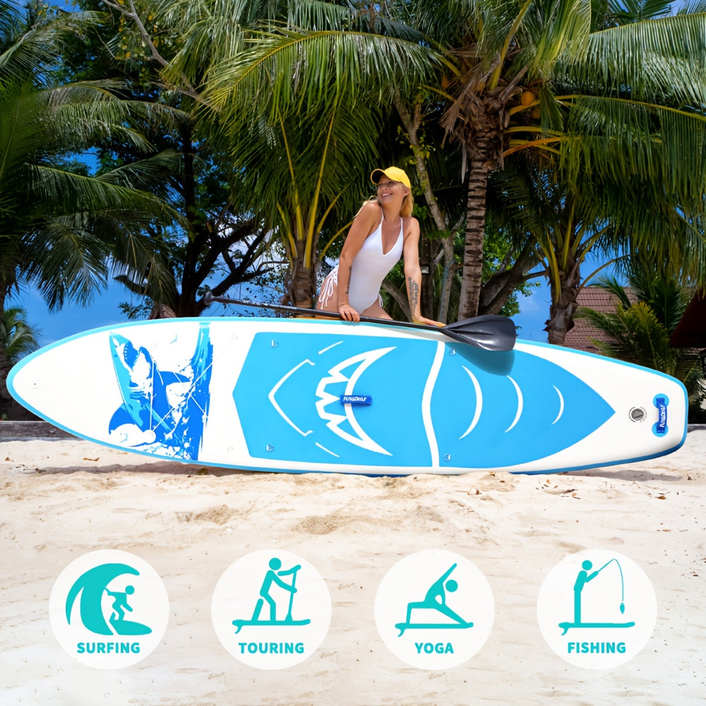 Opblaasbaar SUP Board – Paddleboard – Stand Up Paddleboard – Inflatable Board – SUP Surfboard – 350x84x15 cm – Hoogwaardig PVC – Blauw-Wit Haai Design