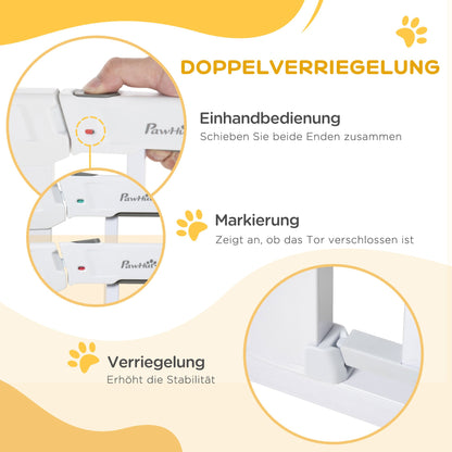 Traphekje – Babyhek – Kinderbeveiliging – Veiligheidspoortje – Speelhekje – Verstelbaar 75-96 cm – Metalen Wit – Automatisch Sluitend – Schroefloze Montage