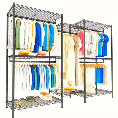 Extra Heavy Duty Kledingrek – Vrijstaand Kledingkast – Kledinghanger – Kledingopberger – Kledingstandaard – 410,5 KG Draagvermogen – Robuust Zwart Roestvrij Stalen Frame